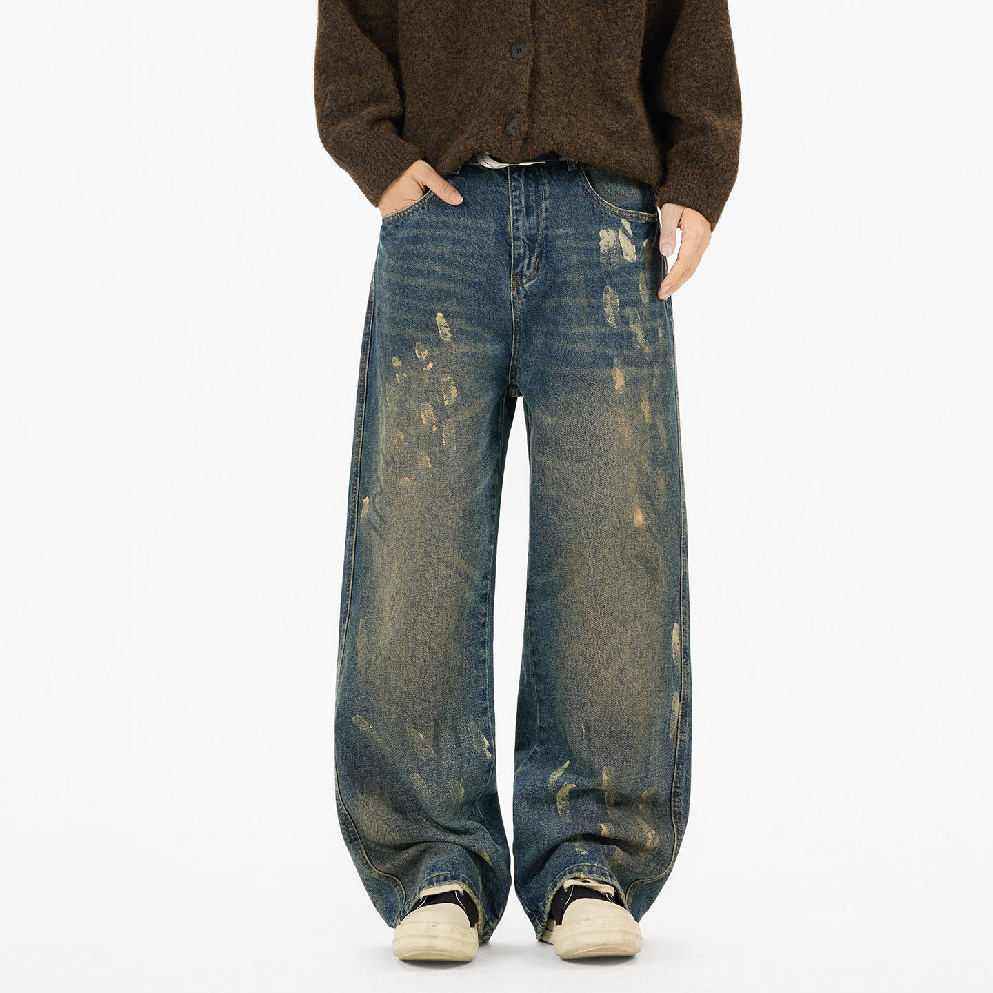 复古喷脏泼墨水洗牛仔裤男美式潮牌高街设计感宽松直筒阔腿脏脏裤,男装,牛仔裤,淘宝优惠券,粉丝福利购,淘宝优惠卷