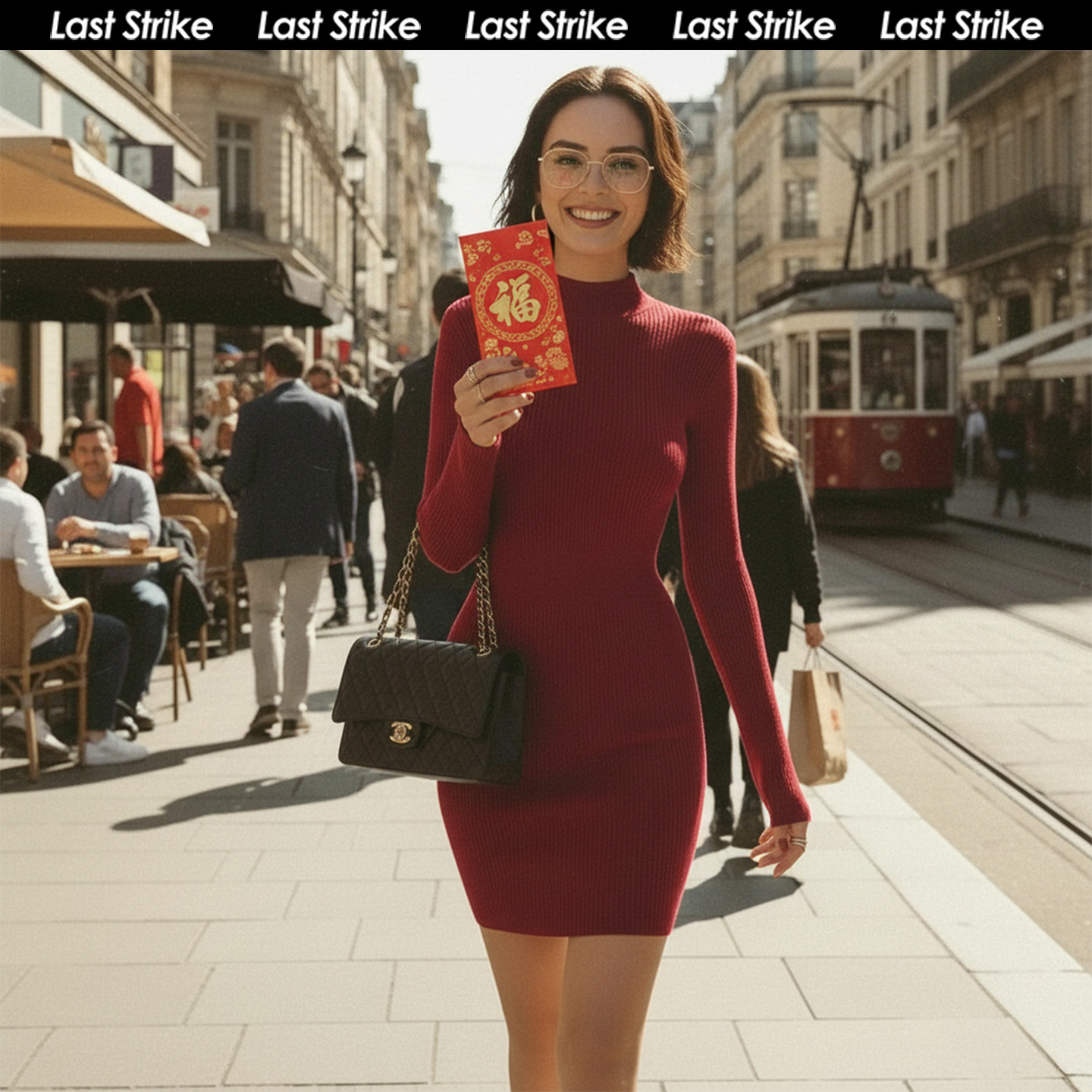 Last Strike新年红色女士高领针织连衣裙2025冬季修身显瘦气质裙