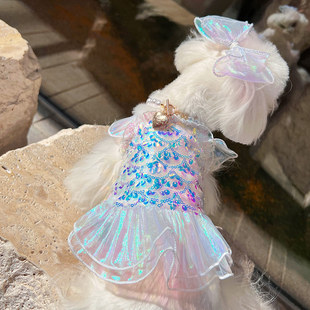 连衣裙公主小型犬约克夏马尔济斯博美可爱 宠物衣服狗狗美人鱼飞袖