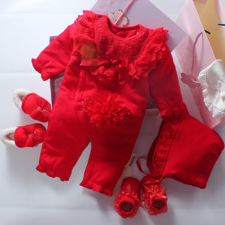 女宝冬装女0-1岁婴儿衣服宝宝冬天连体衣出生3个月加厚纯棉6送礼