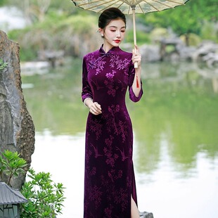 秋冬新款走秀旗袍长款中老年轻款大码改良高端舞台演出服女中国风