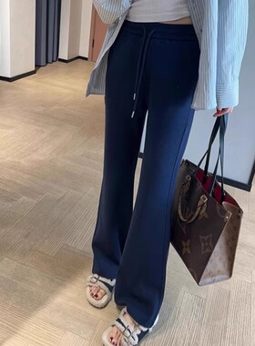 显瘦神裤！LU家运动休闲微喇叭直筒裤子高腰垂感显瘦针织阔腿裤女