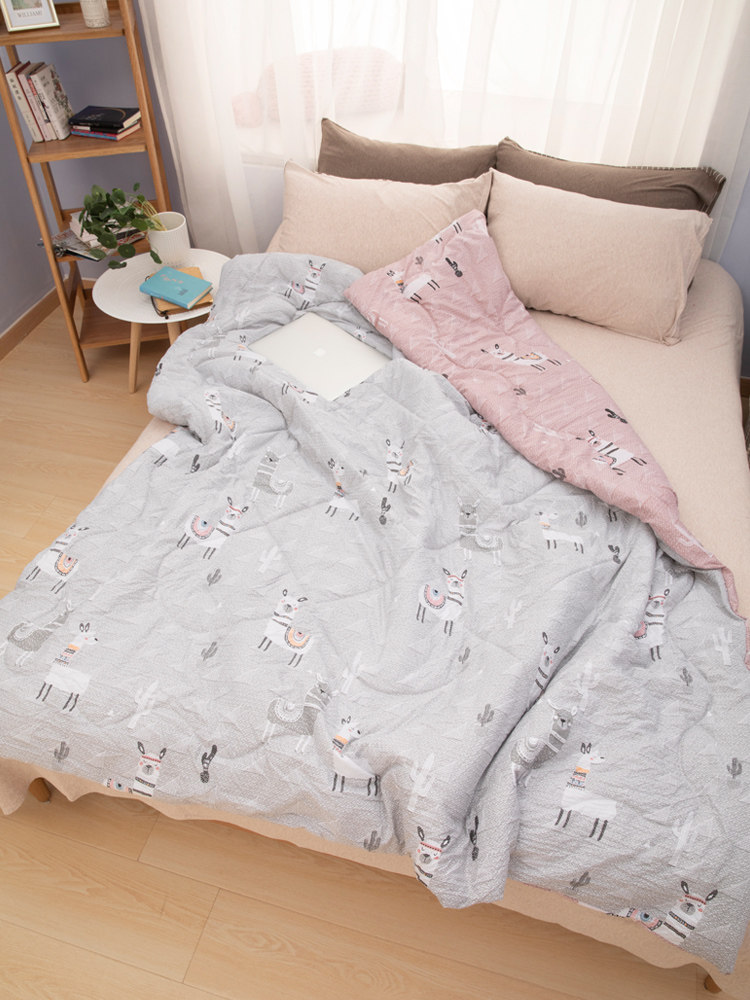 香芋谷色夏凉被双人薄被子水洗棉轻柔双面卡通印花清新空调被春秋