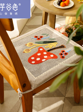 夏季田园竹席刺绣椅垫美式乡村透气凉垫办公室坐椅垫汽车冰丝座垫