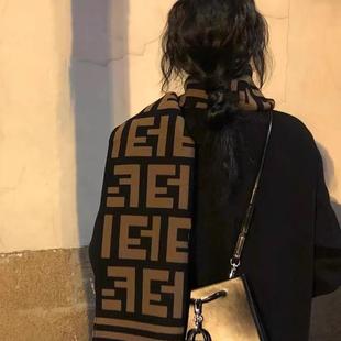双面ET字母围巾秋冬加厚仿羊绒女韩版 百搭长围脖保暖披肩大尺寸