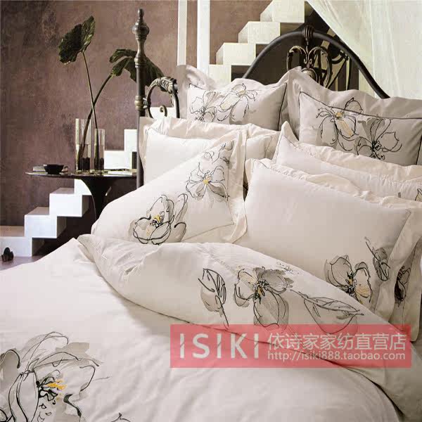 ISIKI依诗家刺绣花卉11件套K036素雅床上用品纯棉床品套件米白色
