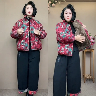 套装 2025冬季 宽松印花保暖棉衣棉裤 加厚加绒外套棉袄时尚 女 新款