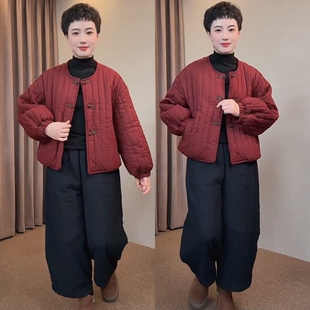 复古文艺盘扣灯笼袖棉服套装女冬季休闲保暖棉衣棉裤新中式两件套