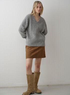 YA家正确版Facade pattern新款V领羊驼毛针织衫宽松百搭毛衣女