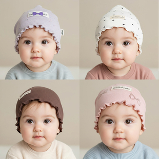 女孩帽子单层薄款可爱幼儿套头帽洋气儿童帽木耳花边婴儿帽子春夏