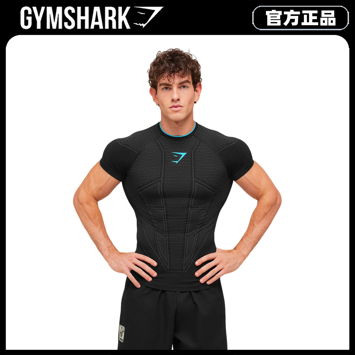 Gymshark Onyx 1.0超级英雄无缝短袖男机甲蜂窝速干健身衣训练T恤图片