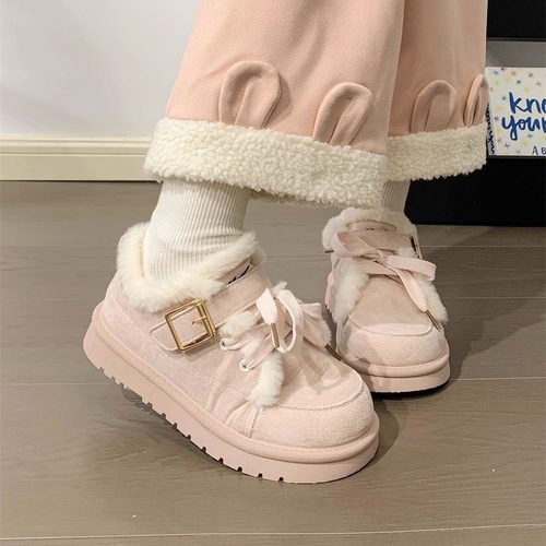 回力粉色毛绒雪地靴冬季保暖