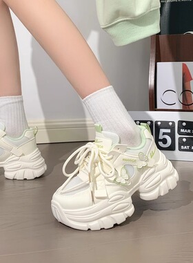 回力厚底蝴蝶老爹鞋女薄款透气小白鞋2026新款夏季网面休闲运动鞋