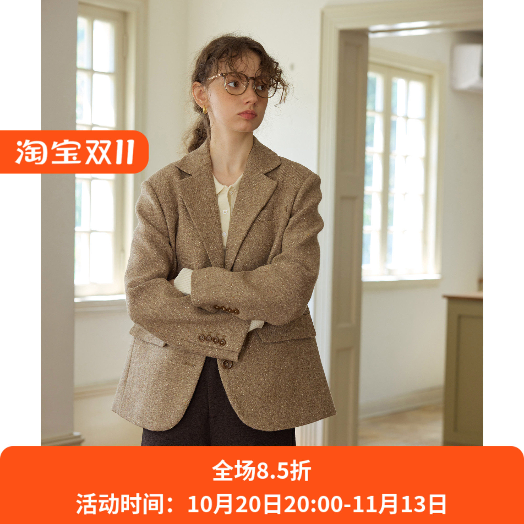 复古羊毛休闲宽松短款西装毛呢外套女秋冬季新款呢子大衣通勤韩版