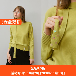 优雅气质挂脖系带一字领宽松羊毛针织衫毛衣女秋冬季款一字肩上衣