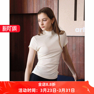 打底衫 百搭修身 内搭上衣 T恤女夏新款 醋酸羊毛半高领收腰显瘦短袖