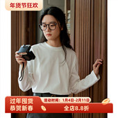 正肩T恤女秋内搭打底衫 徐莫西 黑科技冰氧酷圆领白色宽松长袖 上衣