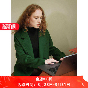 短款 式 双面呢羊毛大衣女秋冬毛呢外套 复古古着风绿色西装 徐莫西