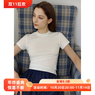 T恤女夏款 冰爽糯感天丝高弹显瘦包肩短袖 休闲百搭上衣 款 白色经典