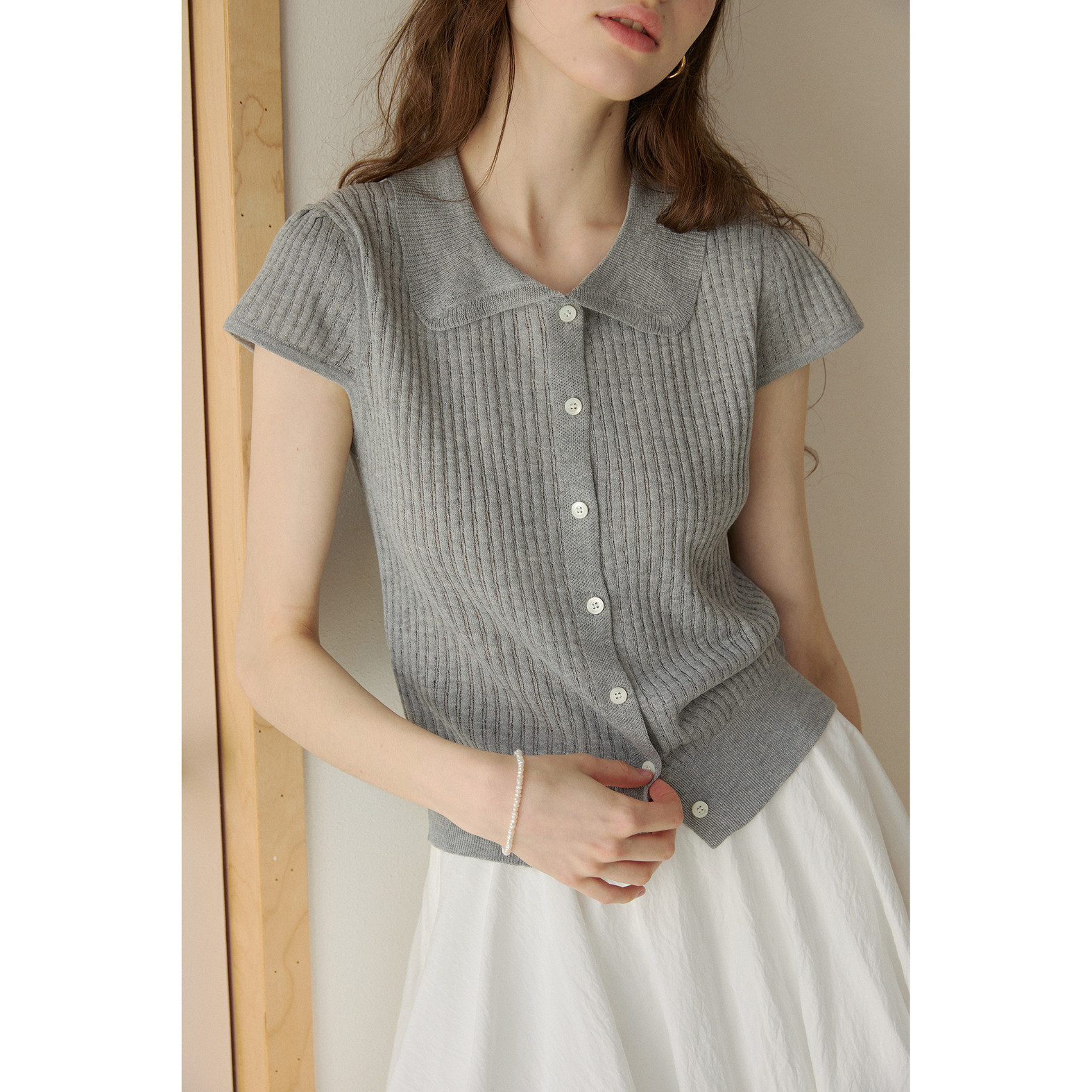 miu系polo娃娃领短袖针织衫