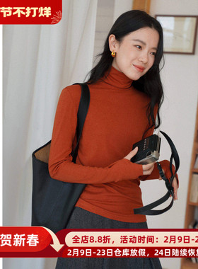 亲肤醋酸羊毛堆堆半高领修身长袖T恤女秋百搭打底衫内搭叠穿上衣
