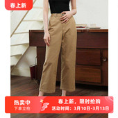韩版 直筒裤 卡其色高腰宽松阔腿裤 女小个子休闲裤 子 九分裤 徐莫西