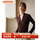 新款 徐莫西 露锁骨上衣女 针织打底衫 T恤女秋装 法式 风大V领修身