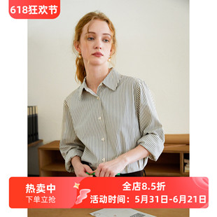好打理复古条纹宽松长袖不易皱衬衫女春新款衬衣百搭通勤休闲上衣