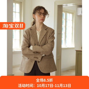 复古羊毛休闲宽松短款西装毛呢外套女秋冬季新款呢子大衣通勤韩版