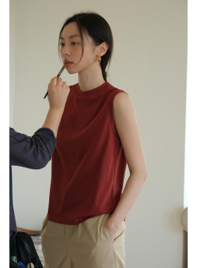 徐莫西 复古红色ins凉感显瘦宽松圆领棉无袖T恤内搭上衣女夏马甲