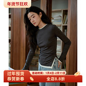 徐莫西 设计感小众上衣 T恤女秋款 圆领假两件侧开叉收腰长袖 打底衫