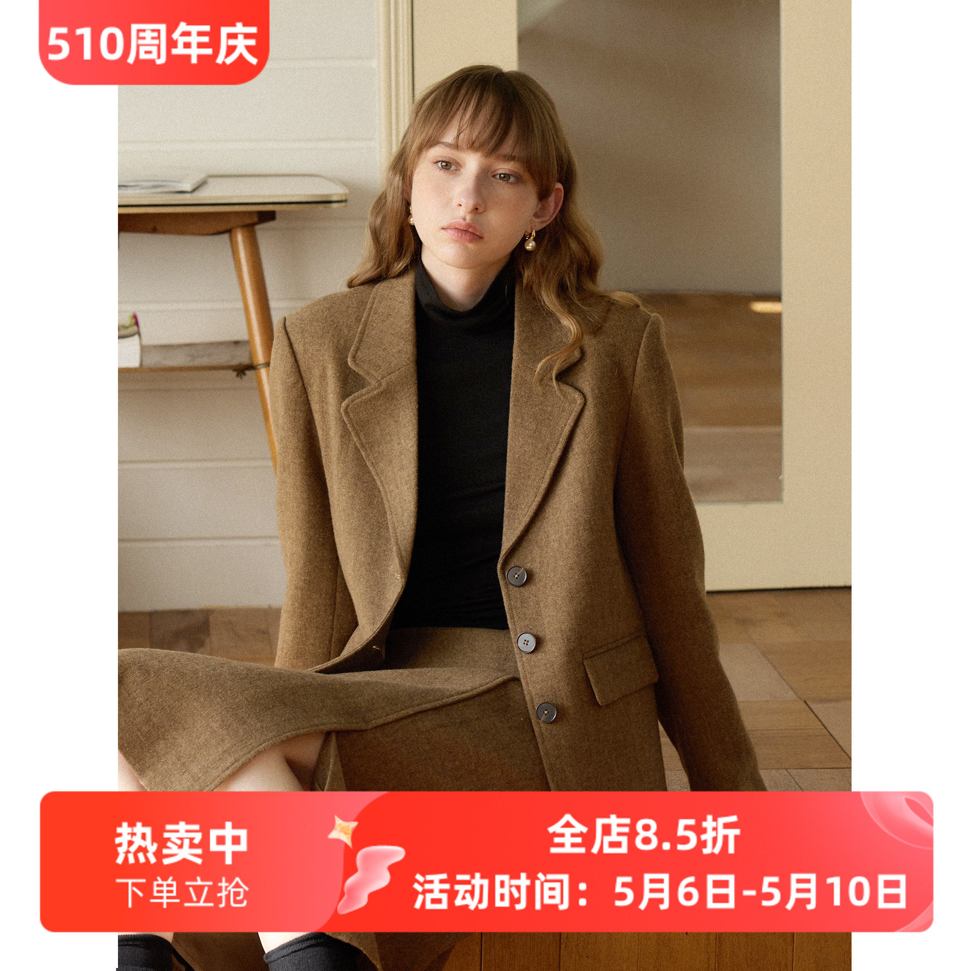 英伦复古风宽松短款羊毛毛呢西装外套女秋冬季新款呢子通勤小个子