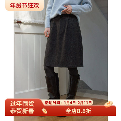 复古纯色小个子羊毛呢半身裙女秋冬款藏肉花苞裙叠穿高腰a字短裙