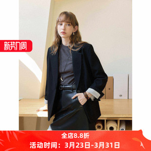 韩版 款 通勤职业西服小个子 外套女秋季 简约天丝醋酸黑色宽松小西装