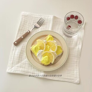 白色棉纱餐垫日式简约双层隔热垫餐盘垫餐巾咖啡美食拍照背景餐布