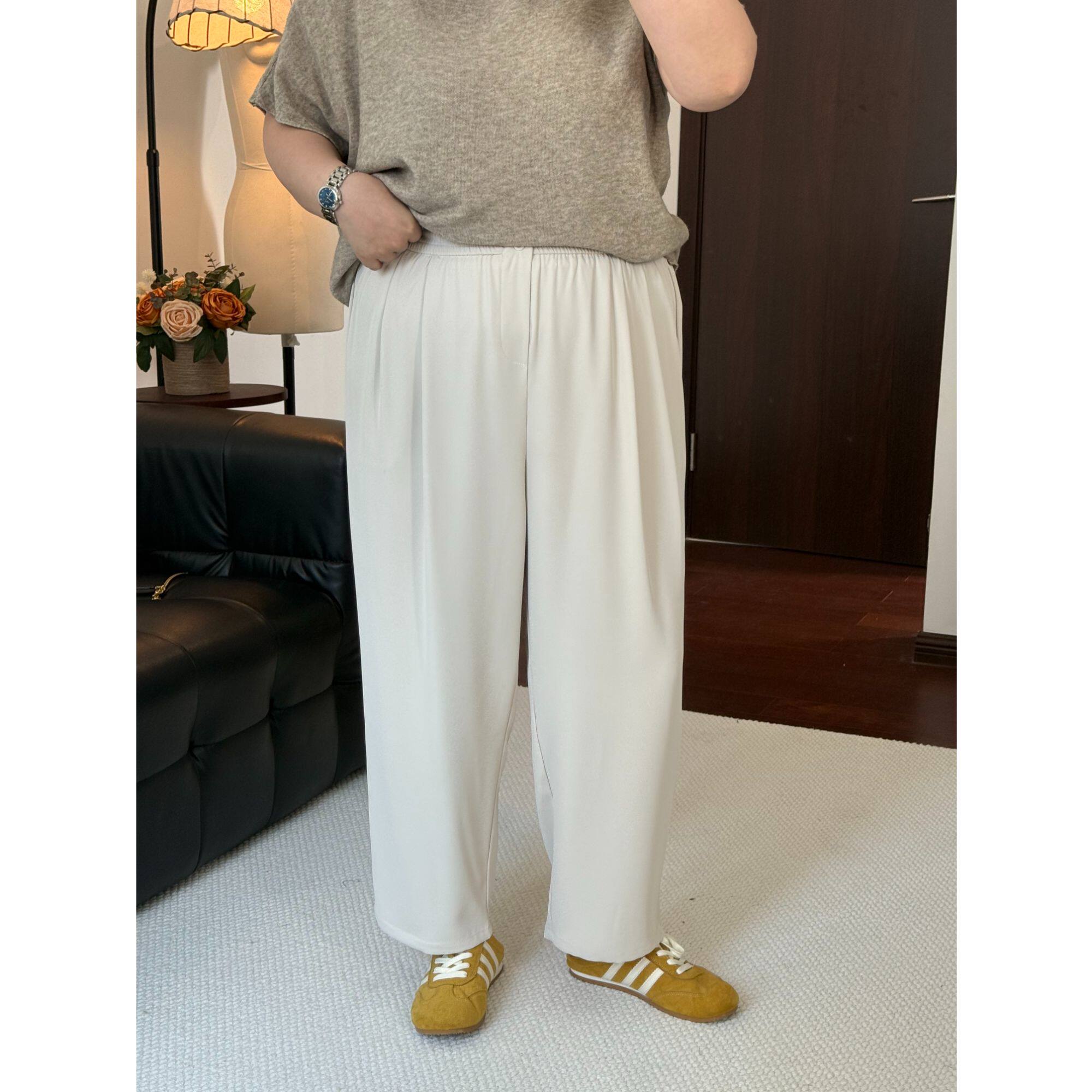 大阿娇 2026春夏新款大码松紧腰双扣斜口袋垂顺九分西裤休闲裤