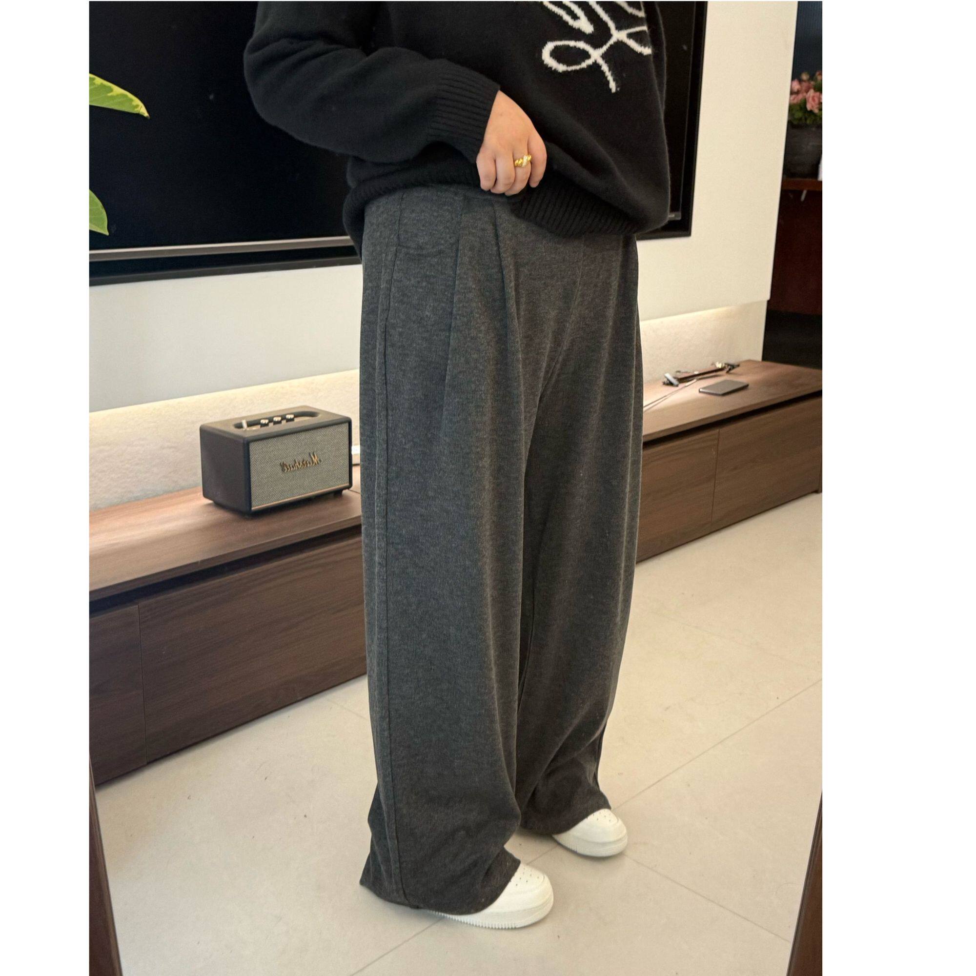 大阿娇 2025大码秋冬老钱风学院风阔腿裤口袋百搭加绒绵绵云朵裤