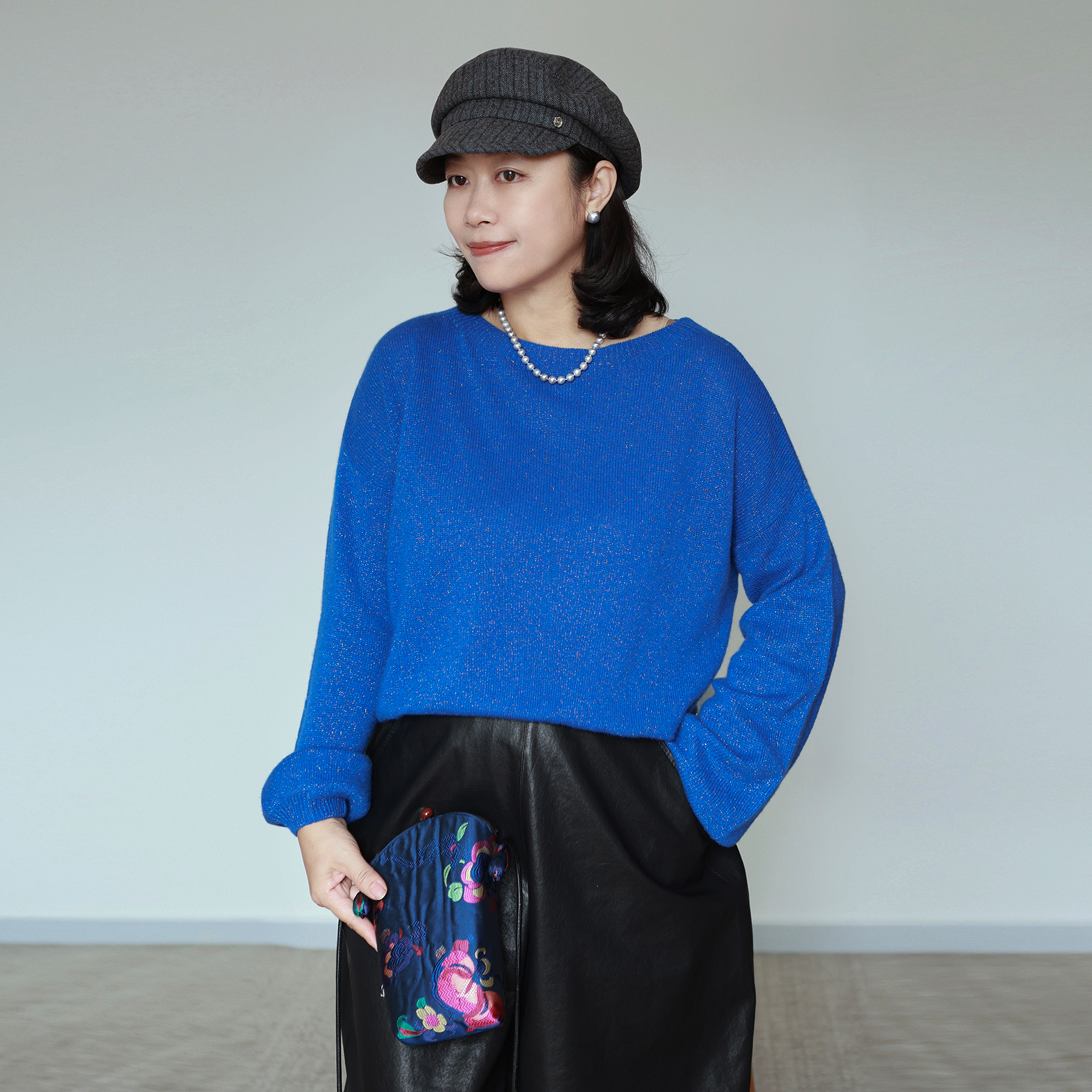 超温柔精纺彩纱一字肩宽松温柔色叠穿内搭羊绒衫