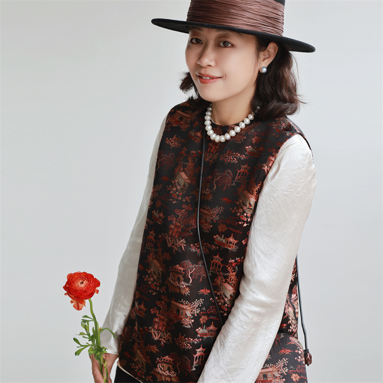 超精致~老料织锦缎 50姆米亭楼阁宇时尚，复古改良中国风重磅马甲