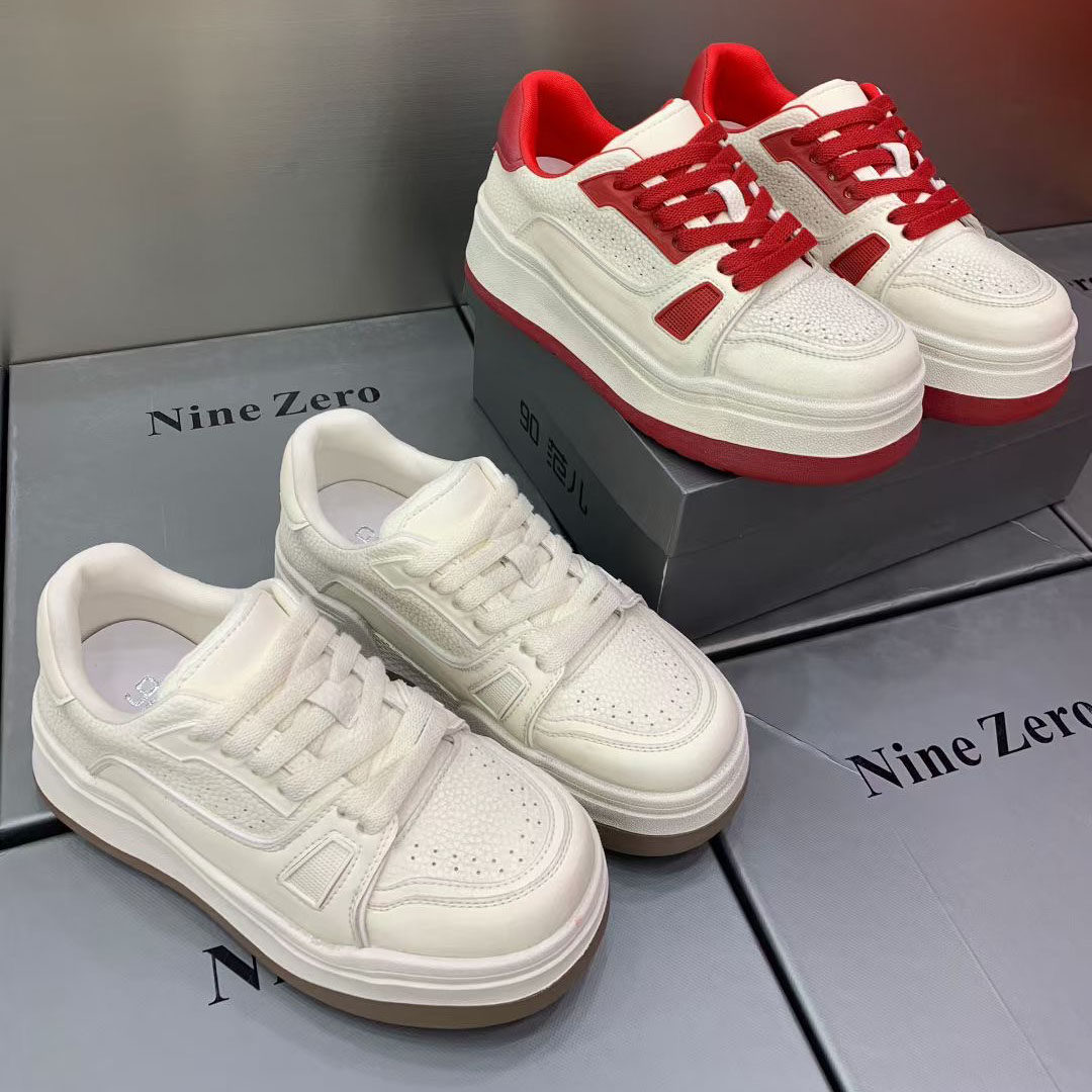 欧洲站女擦色复古做旧板鞋休闲风厚底小白鞋系带圆头显小新年红鞋,女鞋,时尚休闲鞋,淘宝优惠券,粉丝福利购,淘宝优惠卷