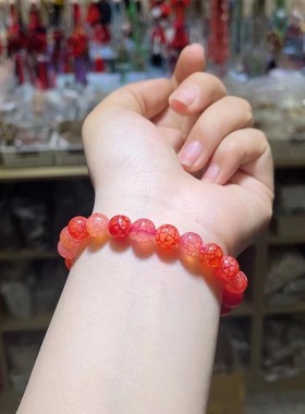 天然情侣款龙鳞凤血圆珠冰种手串男女高档999血丝冰裂玛瑙手链