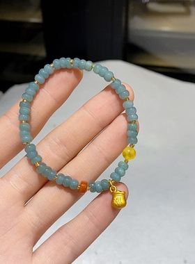 翡翠铃铛手串简约蓝水翡翠