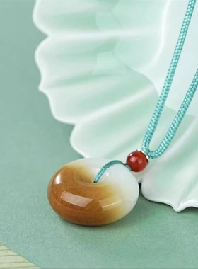 正品金丝玉平安扣糖白玉天然玉石吊坠挂件男女玉坠爱心吊坠