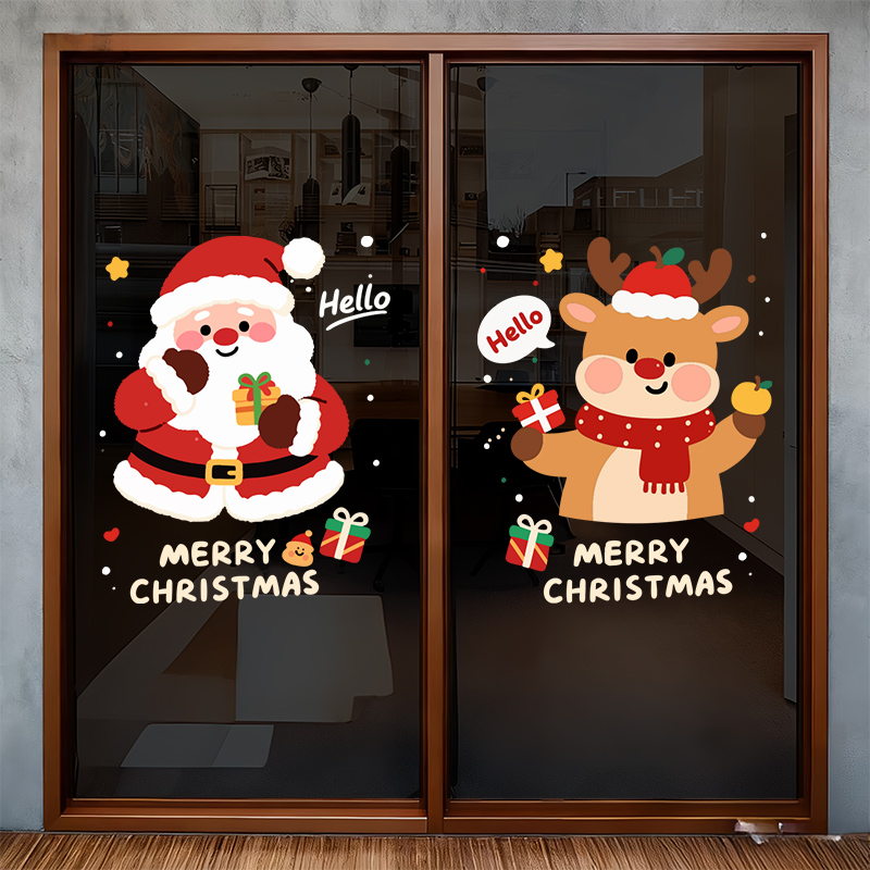 2026圣诞装饰节日氛围窗花店铺玻璃门贴橱窗氛围布置贴画静电贴纸