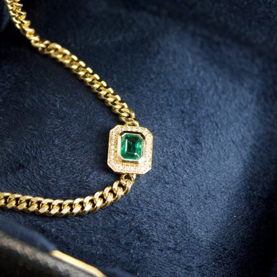 复古祖母绿钻石镶嵌个性手链