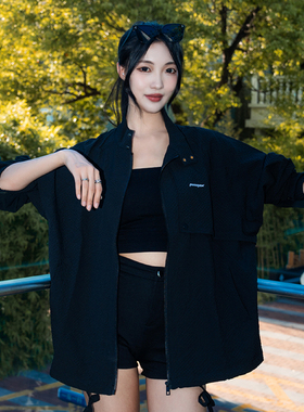 PANMAX/潘·麦克斯25年新品秋季宽松黑色休闲百搭泡泡纱夹克