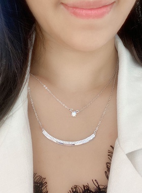 双层S925纯银单钻细项链锁骨链微笑脸简约时尚大气吊坠百搭气质女