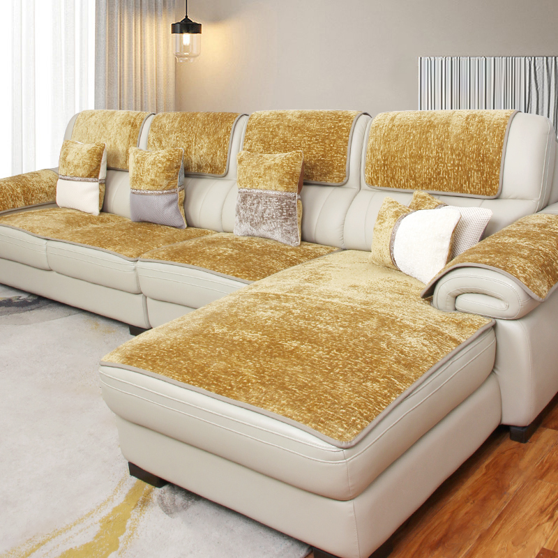 雪尼尔防滑皮沙发短绒沙发垫