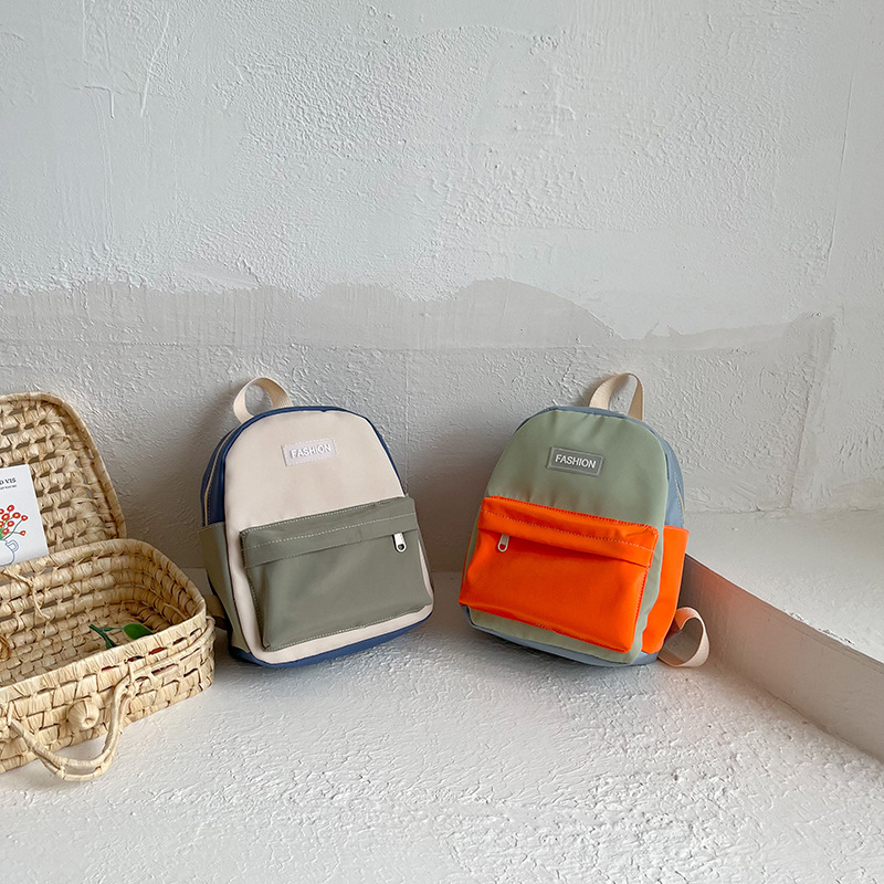 韩版幼儿园双肩包简约轻便3-6岁小孩帆布撞色小书包 男孩出游背包