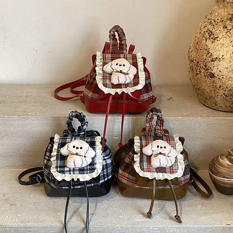 2025秋冬季新款儿童背包卡通可爱小狗宝宝小书包男女童格子双肩包